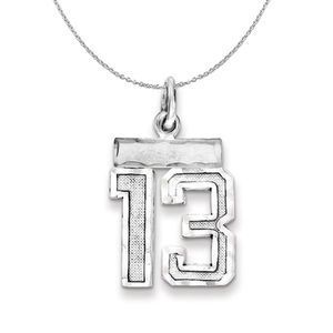 Silver, Varsity Collection, Small D/C Number 13 Necklace - 18 In